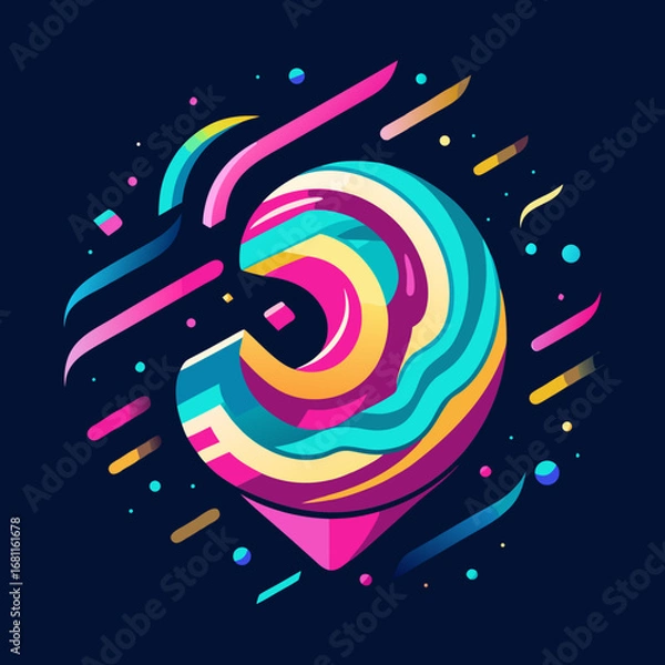 Fototapeta Vibrant abstract swirl with colorful geometric shapes and streaks on a dark background