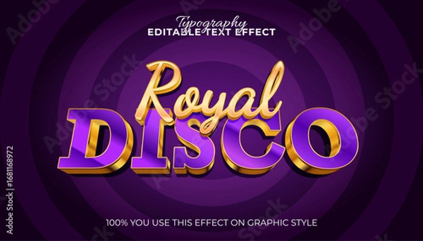 Fototapeta Royal Disco Typography Editable Text Effect with Gold and Purple Colors