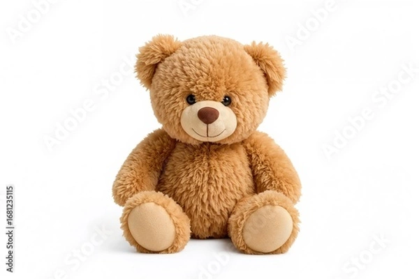 Fototapeta Stuffed bear against a plain white backdrop