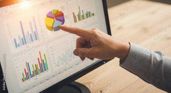 Fototapeta Analyzing Financial Performance with Visual Data Representations on a Computer Screen