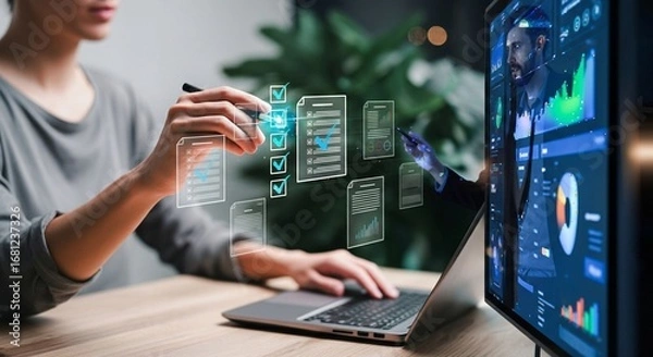 Fototapeta Analyzing Financial Data and Business Performance Through Digital Interfaces