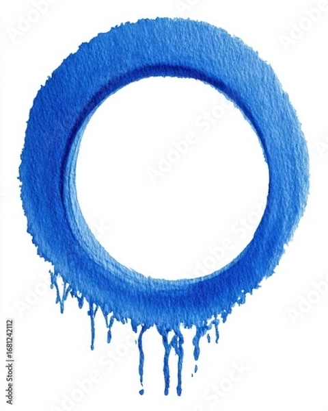 Fototapeta Watercolor Circle Element in Cobalt Blue Drips Downward on White Background Artistic Brushstroke Design Graphic Resource