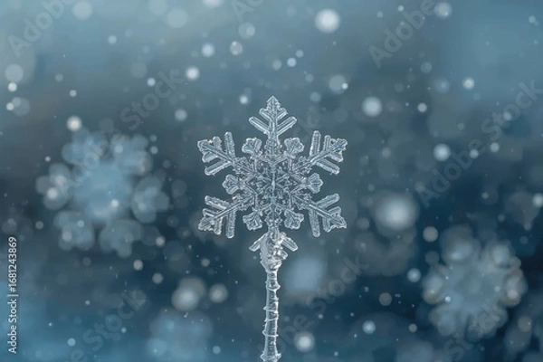Fototapeta Abstract portrait of a frozen snow crystal against a backdrop of time