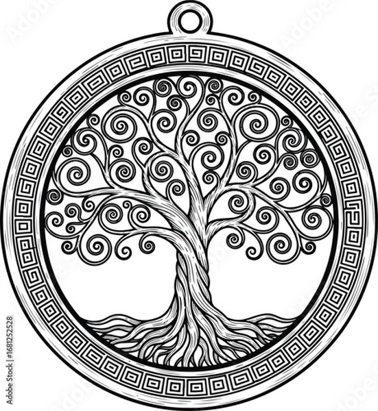 Fototapeta Tree of Life: A detailed line art illustration of a tree of life with celtic knot-like patterns, symbolizing spirituality, nature, and eternity.