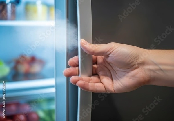 Obraz Opening the Fridge - A Glimpse into Fresh Food Storage.