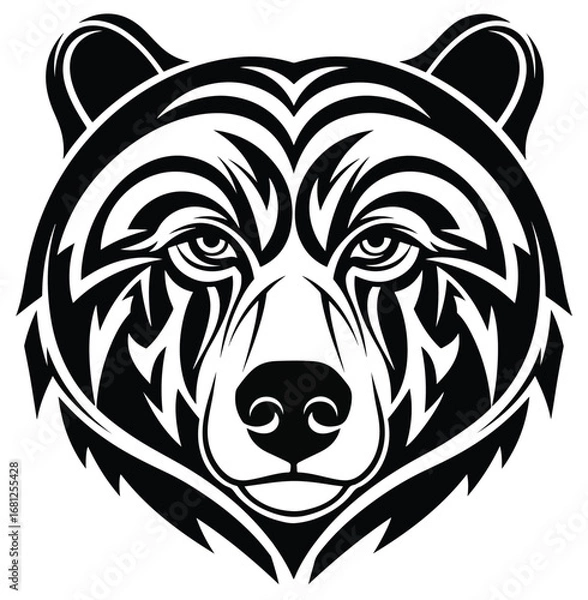 Fototapeta Bear: A powerful, stylized logo of a bear's head with a fierce expression, symbolizing strength, nature, and raw power.
