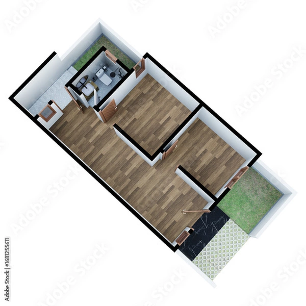 Fototapeta Empty 3D Floor plan of a home, 3D illustration.