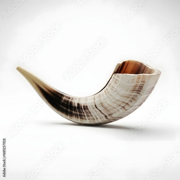 Fototapeta Close-up Studio Shot of a Shofar A Traditional Ram's Horn Instrument on White Background