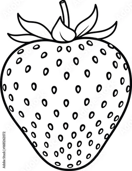 Fototapeta Strawberry: A simple line art illustration of a strawberry with seeds and a leafy top, in a clean, hand-drawn sketch style.
