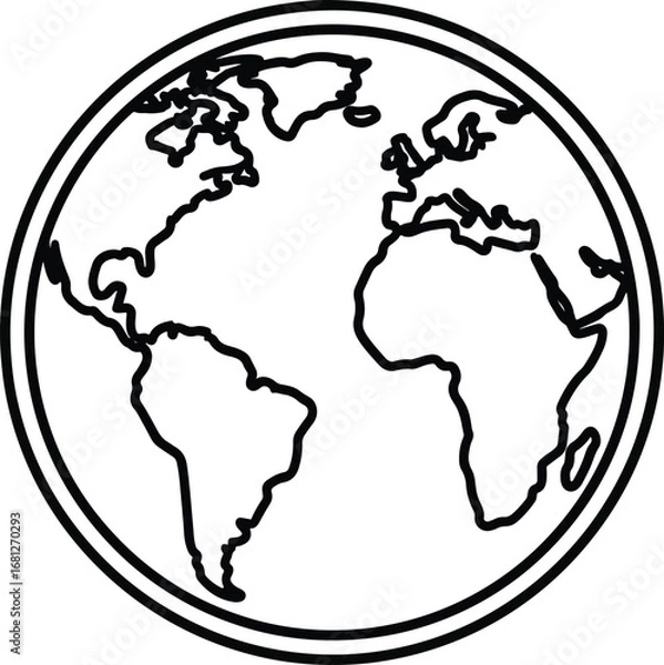 Fototapeta Globe: A simple line art illustration of the planet Earth, symbolizing global communication, travel, and environmental issues.