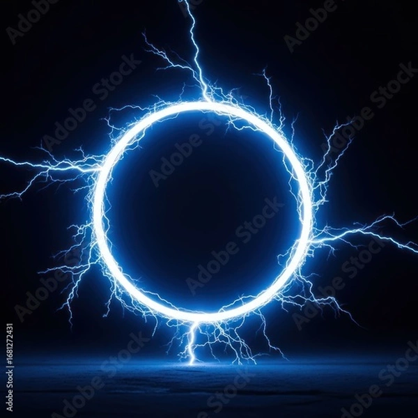 Obraz Blue lightning ring on dark background