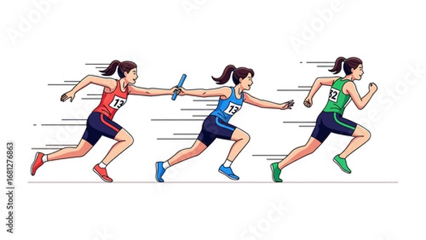 Fototapeta Dynamic Relay: A vibrant illustration captures the essence of teamwork, dedication, and athletic prowess in a relay race setting. A sprinter, focus on speed and determination.