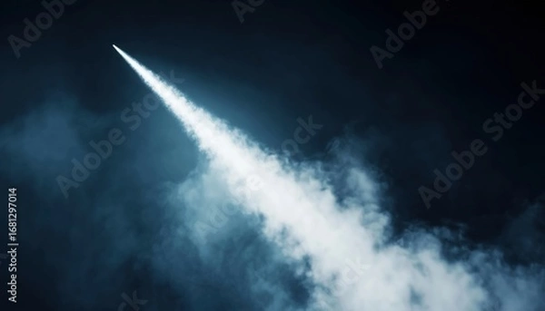Fototapeta Realistic Effect Of Smoke From Space Rocket Launch Creating Foggy Trail In Airplane Or Jet Condensation Track.