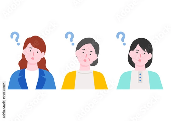 Obraz 疑問を抱えるビジネスウーマンのイラストセット	