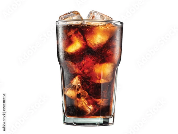 Fototapeta Glass of cola with ice isolated on transparent White background png