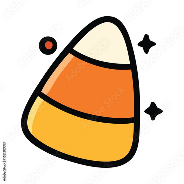 Fototapeta Candy corn icon with twinkling stars suitable for halloween graphics, festive designs, social media posts, and holidaythemed projects.