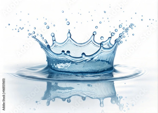 Obraz Crystal Clear Water Crown Splash with Droplets on White Background