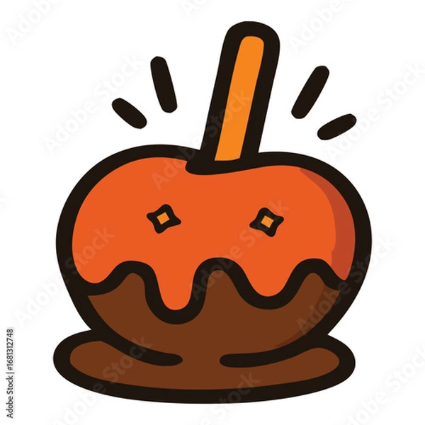 Fototapeta Sparkling caramel apple on a stick perfect for autumnthemed designs, food blogs, and party invitations. Ideal for seasonal marketing campaigns.