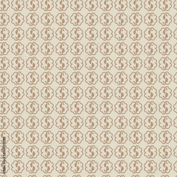 Fototapeta Seamless vector pattern of lucky clover leaf coins with dollar sign.Vector Illustration. Great for fabric and textile, wallpaper, packaging and background design.