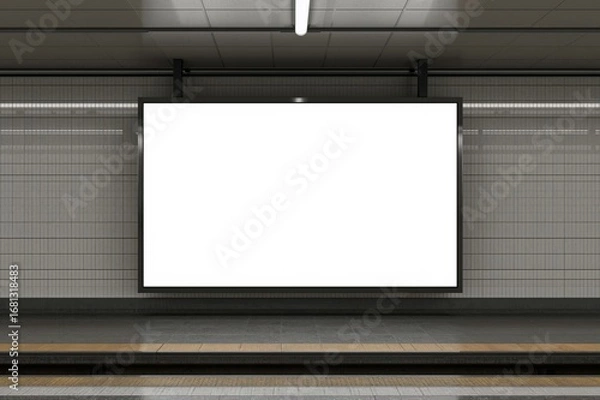 Obraz Dual-sided lightbox display for indoor and outdoor urban retail spaces. Empty billboard mockup in an underground transit area, interior setting. Vertical advertising lightbox in a metro or airport