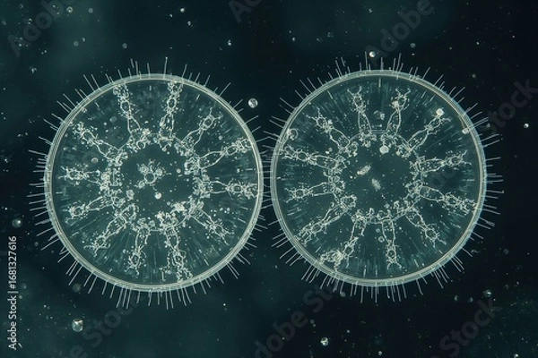 Fototapeta Close-up view of two Pleurosigma diatoms at 400x magnification