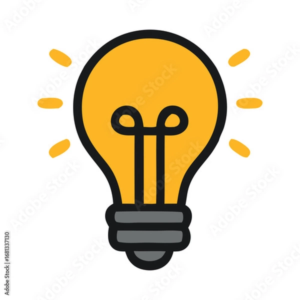 Fototapeta Cartoonstyle drawing of a glowing lightbulb idea suitable for presentations, education materials, brainstorming sessions, and innovationthemed projects.