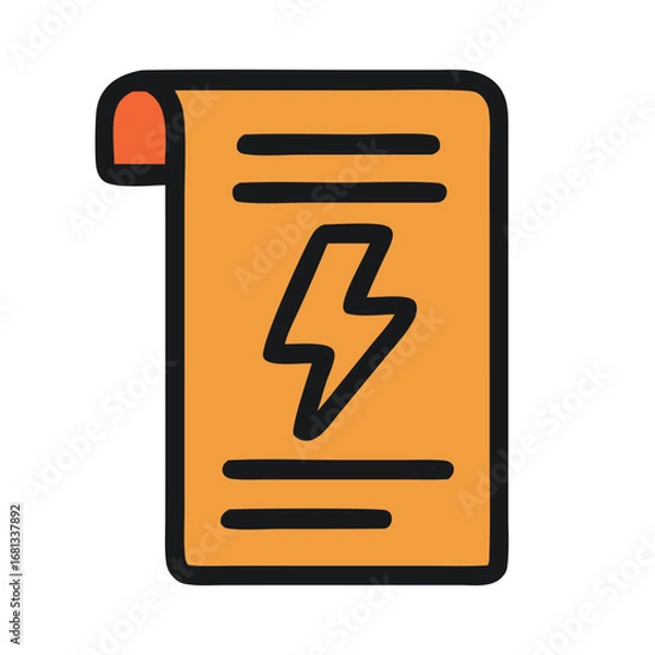 Fototapeta Electricity bill showing a lightning bolt symbol. Useful for presentations on power consumption, utility expenses, or ecofriendly energy solutions.