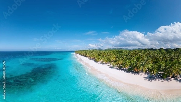 Fototapeta Aerial Beach View of Tropical Island with Blue Ocean