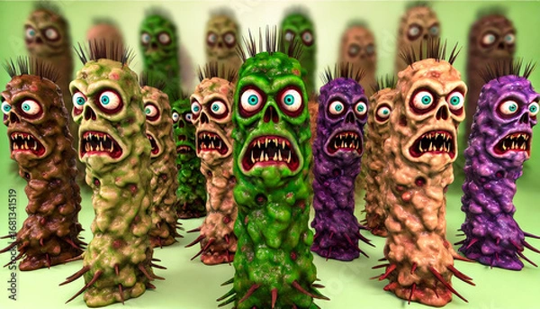 Fototapeta Frightening caricature microbes, generative ai illustration