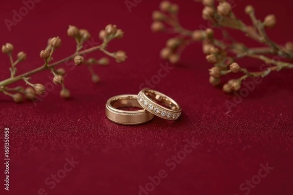 Obraz Intricate wedding ring design set against a red backdrop