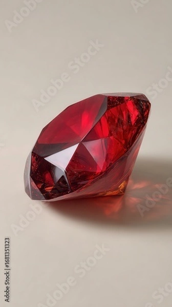 Fototapeta Close up of a red ruby gemstone, studio shot, single object, gemology, jewelry, mineralogy, faceted stone, luxury item