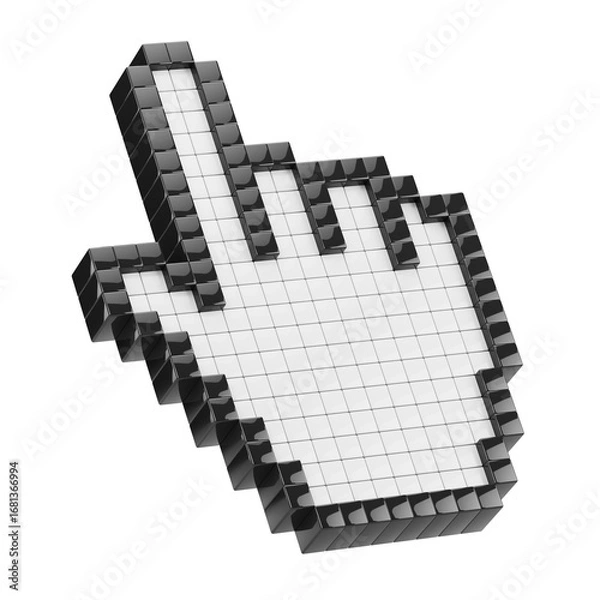 Fototapeta 3d Click Pixel cursor or computer mouse pointer hand icon - 3d illustration