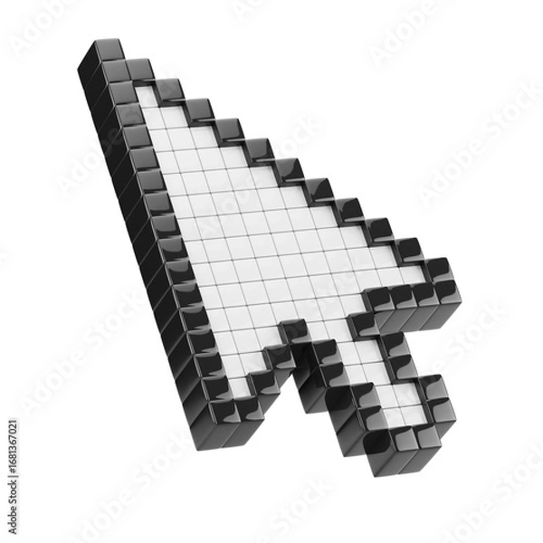 Fototapeta 3d Click Pixel cursor or computer mouse pointer arrow icon - 3d illustration