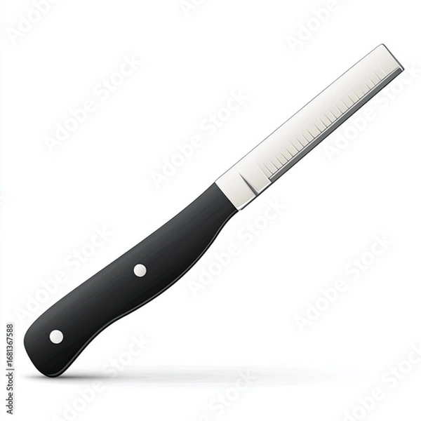 Obraz A black-handled, silver-bladed tool.  A small, angled,  grooming instrument