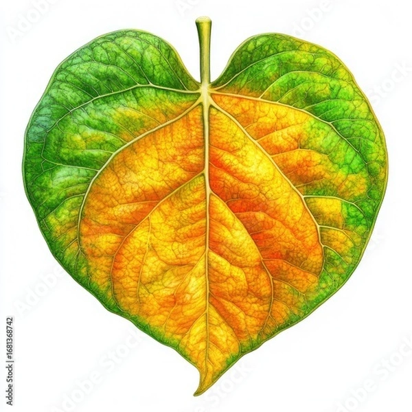 Fototapeta Close-up of a heart-shaped leaf, vibrant green and orange
