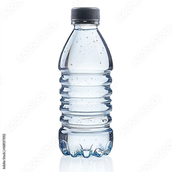 Obraz Clear plastic water bottle,?ridged?body,?dark?cap