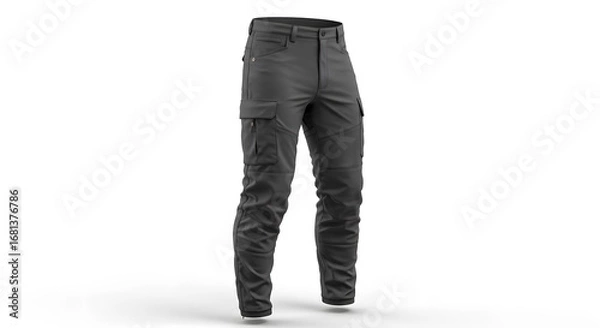 Fototapeta Dark Grey Tactical Cargo Pants 3D Render on White Background for Outdoor and Utility Apparel Concepts