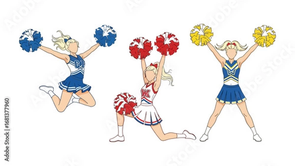 Fototapeta Cheerleader Performance: Energetic cheerleaders in vibrant uniforms execute dynamic routines, showcasing athleticism and team spirit with colorful pom-poms.
