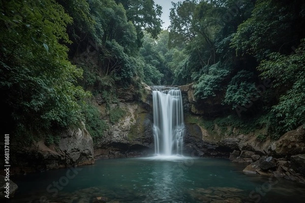 Obraz Waterfall hidden within a dense jungle environment