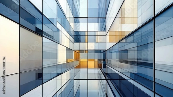 Fototapeta Abstract Architectural View of Glass and Metal Building Facade
