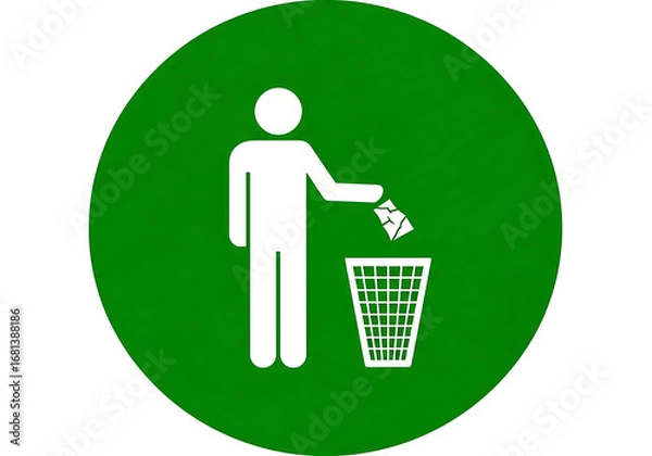 Fototapeta Person putting trash in bin icon isolated on white background