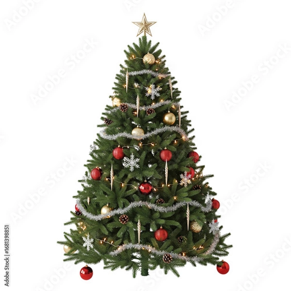 Obraz Decorated christmas tree with gold star isolated