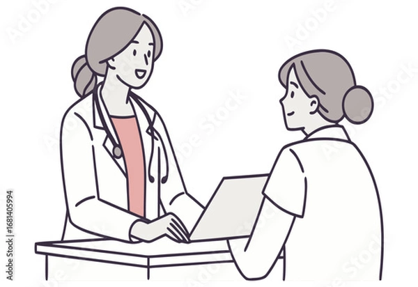 Fototapeta Flat design of a doctor consulting with a patient in a modern medical setting