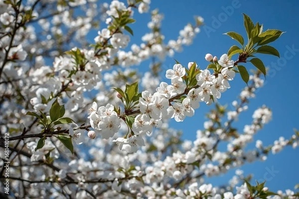 Obraz Delicate white cherry flowers dancing softly in the spring wind