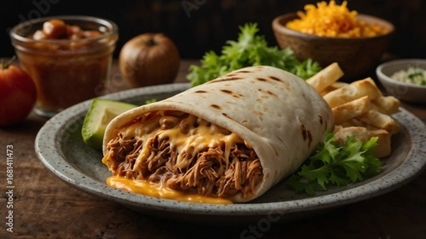 Fototapeta cheesy shwarma with souce
