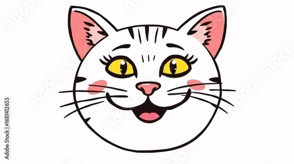 Fototapeta simple line-art smiling cat face illustration