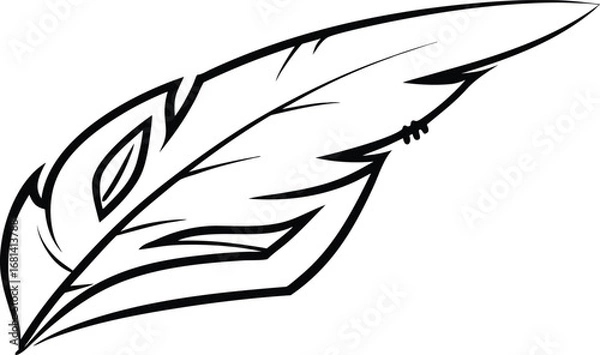 Fototapeta Sketchy black outline feather symbol design element art bird wing drawing