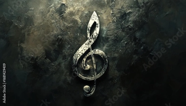 Fototapeta Unique Music Note Design: Brushed Clef In A Grunge Style - This Design Features A Grungy Aesthetic With A Brushed Finish, Perfect For Music Lovers.