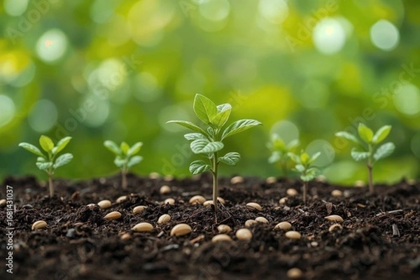 Fototapeta Tiny saplings against a lush backdrop symbolizing environmental care and global eco awareness day
