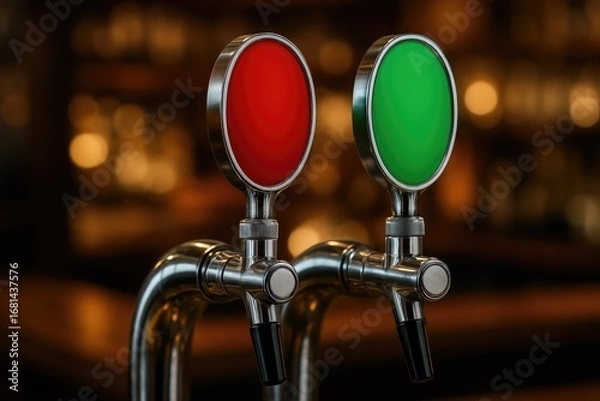 Fototapeta Colorful beer taps set against a diffused background